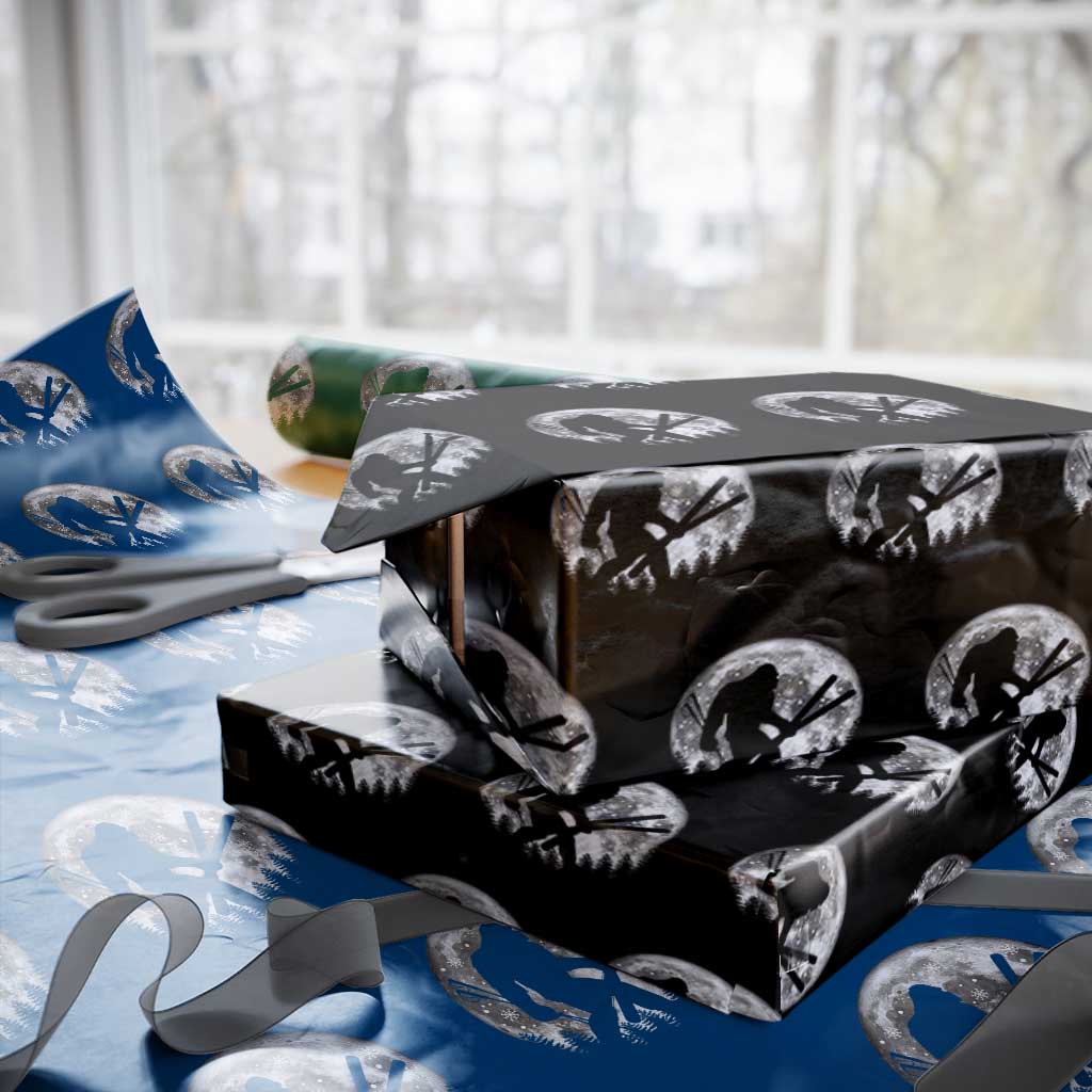 Funny Skiing Bigfoot Ski Winter Sport Moon Wrapping Paper Roll - Wonder Print Shop