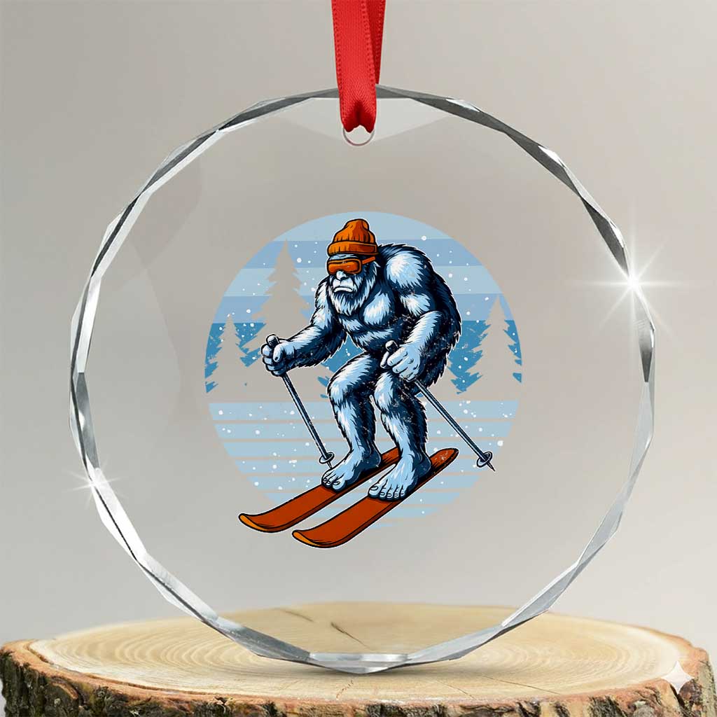 Funny Skiing Bigfoot Ski Winter Sport Yeti Snowboarder Skier Crystal Glass Ornament - Wonder Print Shop