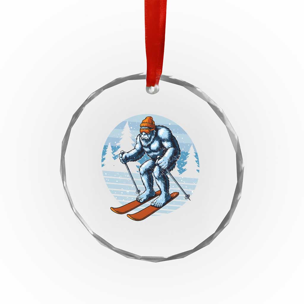 Funny Skiing Bigfoot Ski Winter Sport Yeti Snowboarder Skier Crystal Glass Ornament - Wonder Print Shop