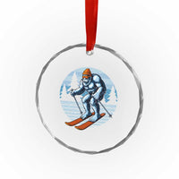 Funny Skiing Bigfoot Ski Winter Sport Yeti Snowboarder Skier Crystal Glass Ornament - Wonder Print Shop