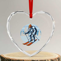 Funny Skiing Bigfoot Ski Winter Sport Yeti Snowboarder Skier Heart Crystal Glass Ornament - Wonder Print Shop