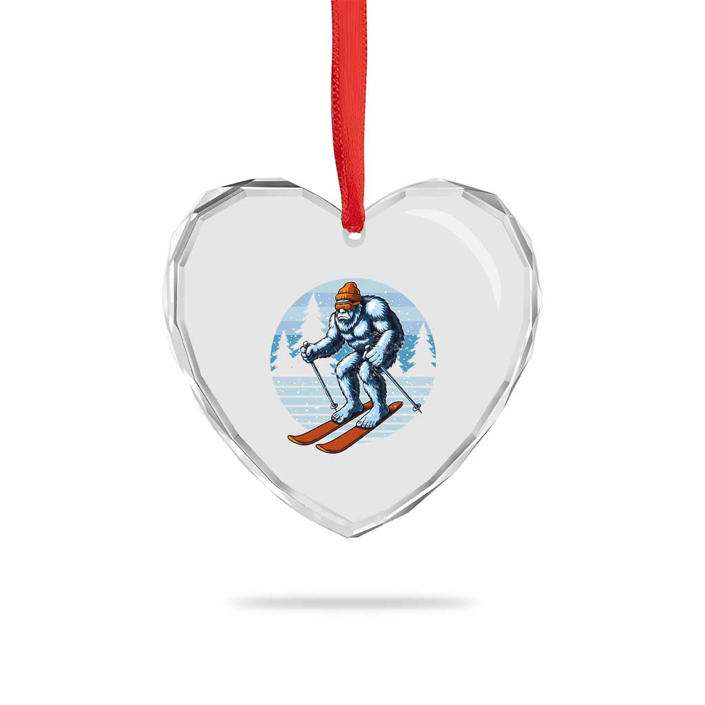 Funny Skiing Bigfoot Ski Winter Sport Yeti Snowboarder Skier Heart Crystal Glass Ornament - Wonder Print Shop