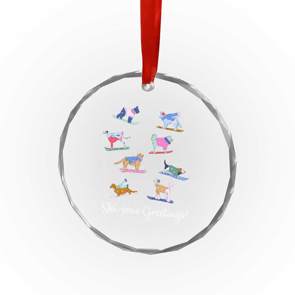 Funny Skiing Dog Crystal Glass Ornament Ski Sons Greetings Ski Winter Sport - Wonder Print Shop