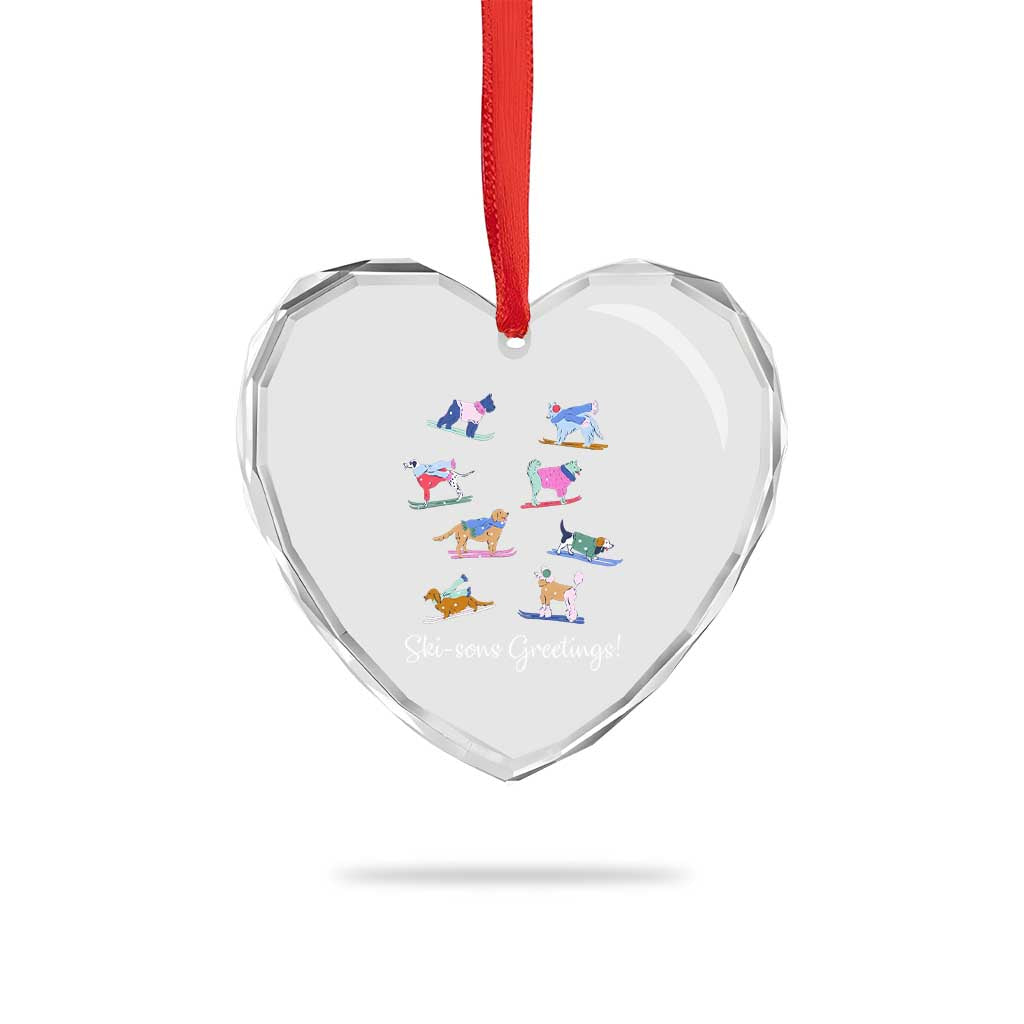 Funny Skiing Dog Heart Crystal Glass Ornament Ski Sons Greetings Ski Winter Sport - Wonder Print Shop