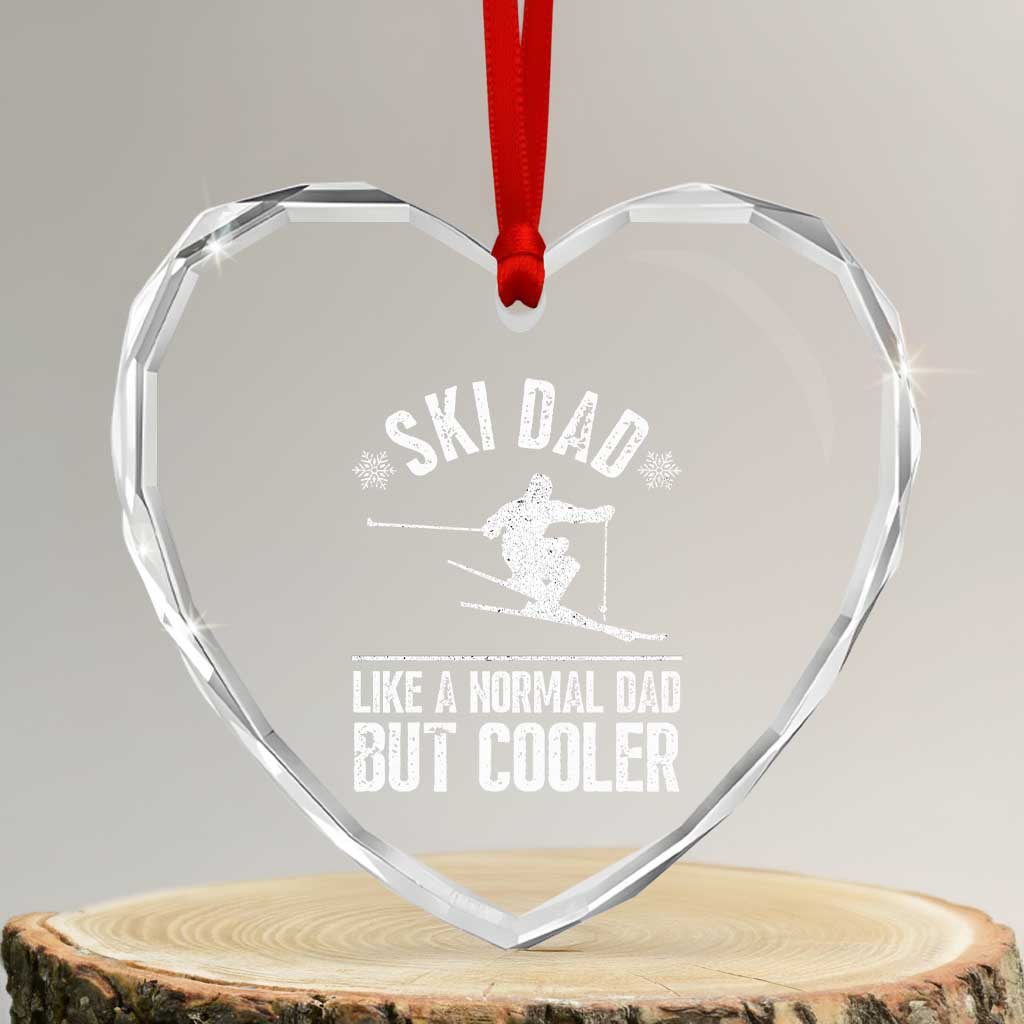 Funny Skiing Father's Day Heart Crystal Glass Ornament Ski Dad Like A Normal Dad But Cooler - Wonder Print Shop