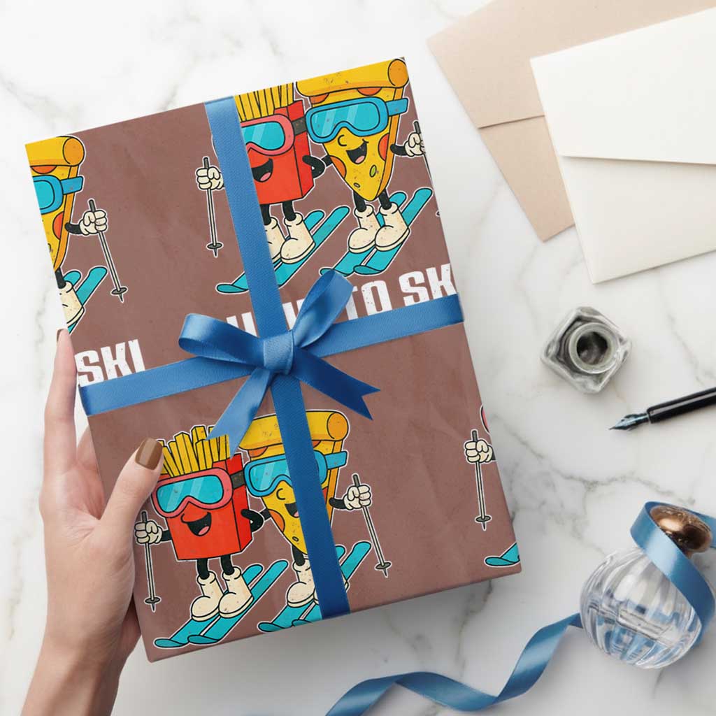 Funny Skiing Food Lover Wrapping Paper Roll How To Ski Pizza French Fries Skier - Wonder Print Shop