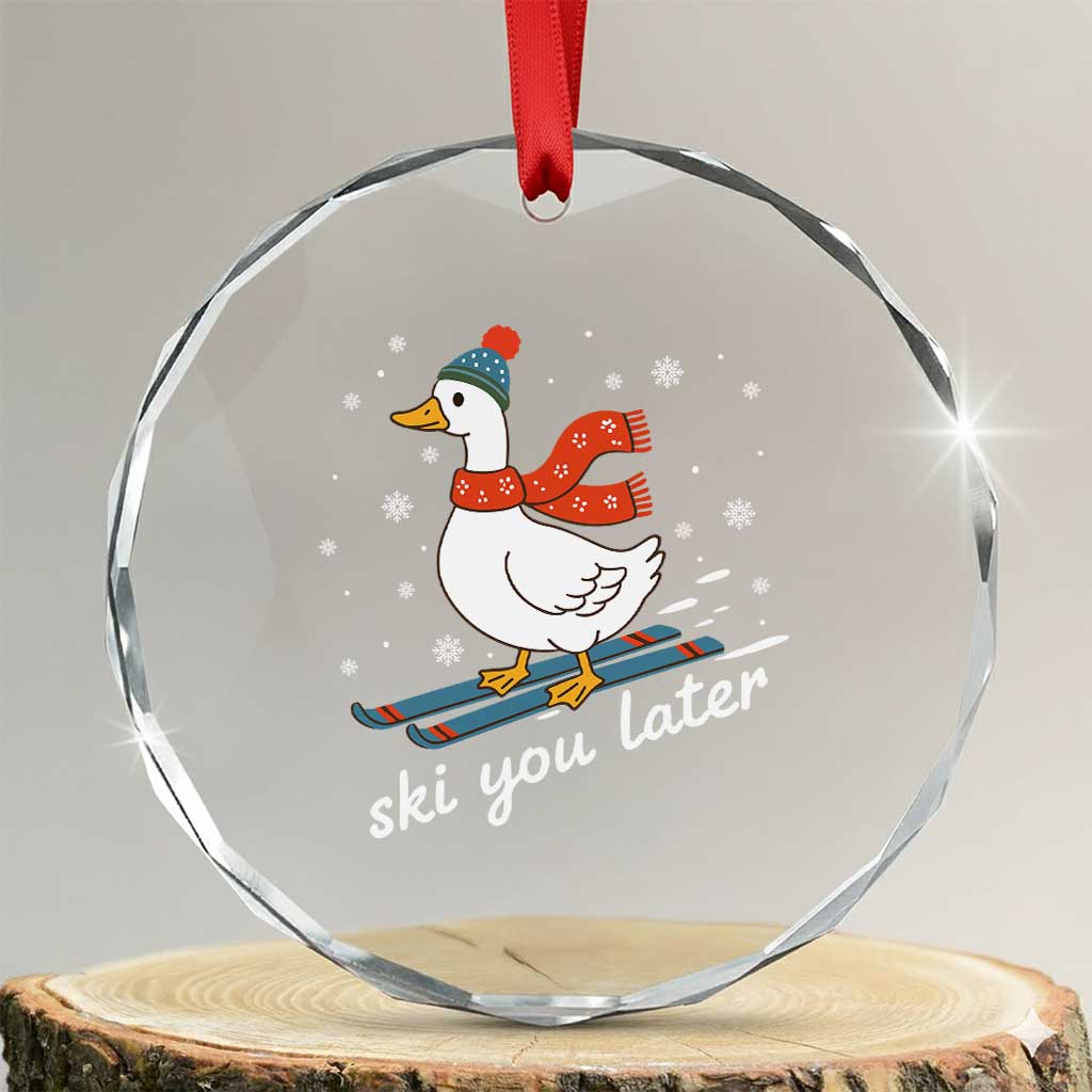 Funny Skiing Goose Crystal Glass Ornament Ski You Later Winter Vacation Sport - Wonder Print Shop