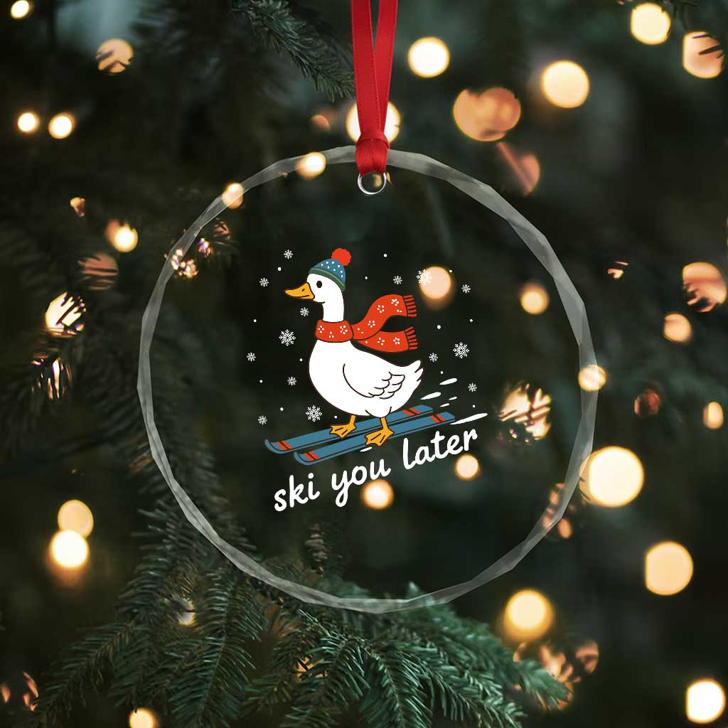 Funny Skiing Goose Crystal Glass Ornament Ski You Later Winter Vacation Sport - Wonder Print Shop