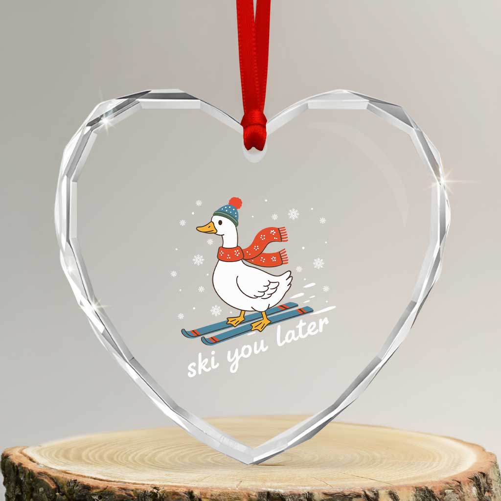 Funny Skiing Goose Heart Crystal Glass Ornament Ski You Later Winter Vacation Sport - Wonder Print Shop