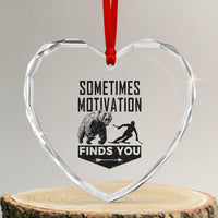 Funny Skiing Heart Crystal Glass Ornament Sometimes Motivation Finds You Ski Mountain Bear - Wonder Print Shop