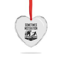 Funny Skiing Heart Crystal Glass Ornament Sometimes Motivation Finds You Ski Mountain Bear - Wonder Print Shop