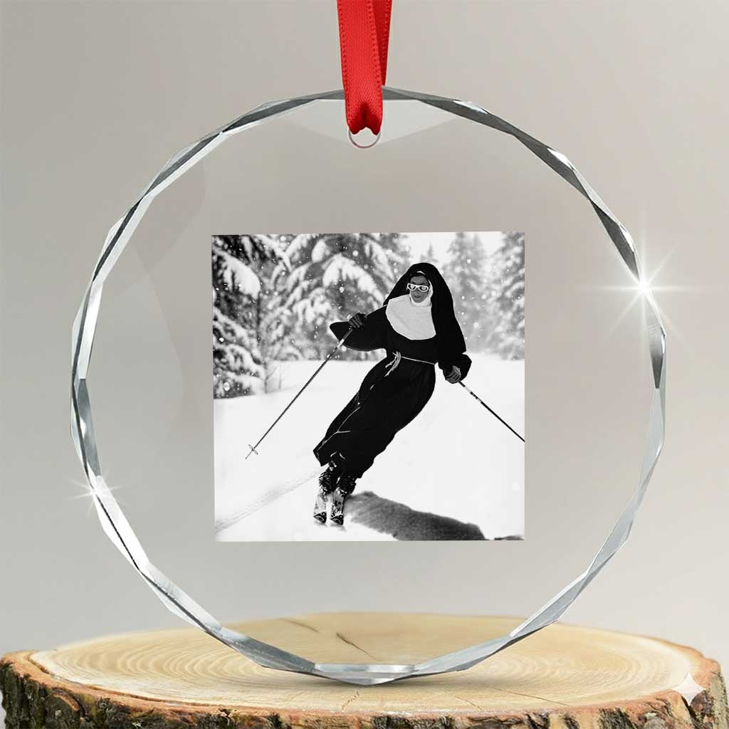 Funny Skiing Nun Graphics Photo Skier Winter Sport Crystal Glass Ornament - Wonder Print Shop