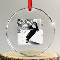 Funny Skiing Nun Graphics Photo Skier Winter Sport Crystal Glass Ornament - Wonder Print Shop