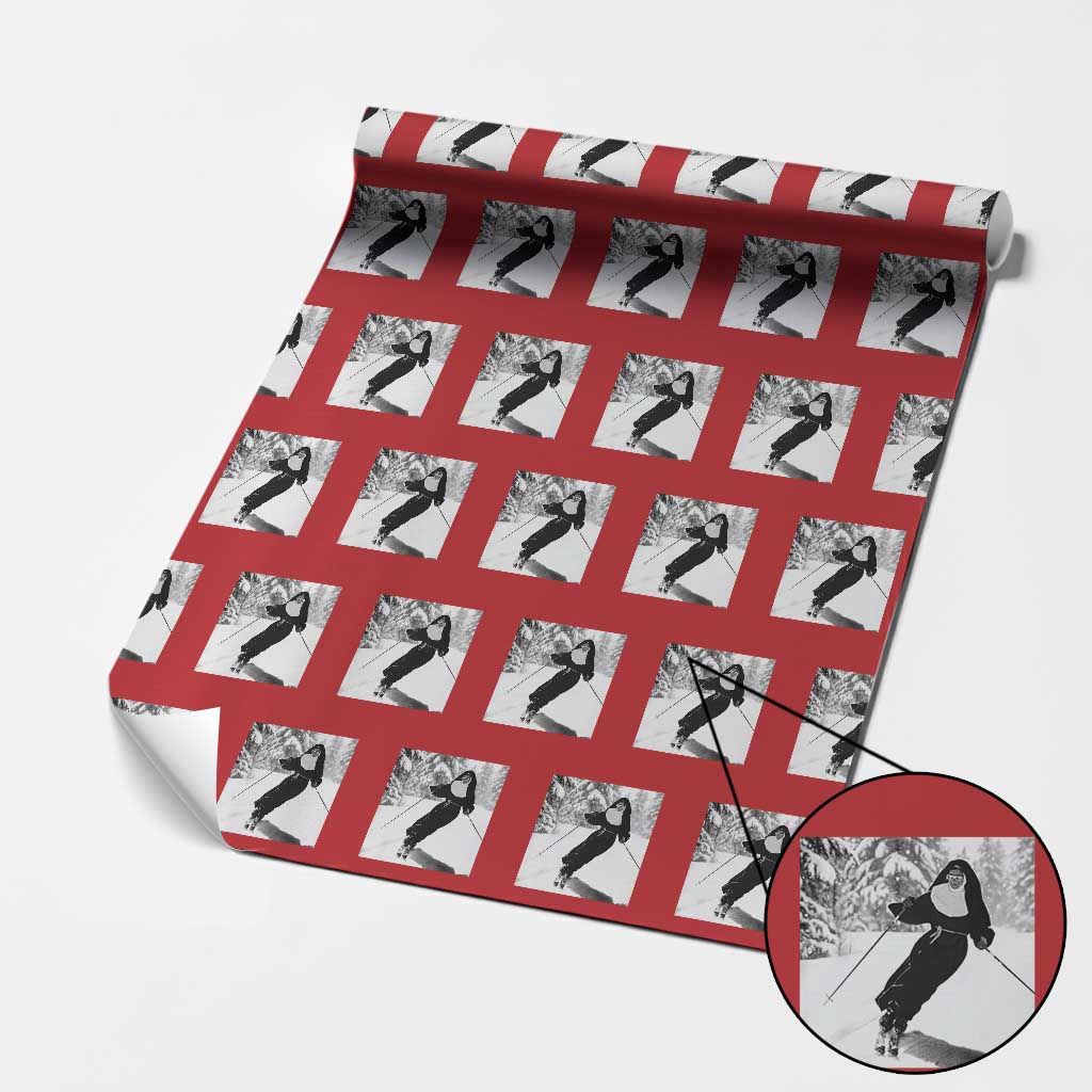Funny Skiing Nun Graphics Photo Skier Winter Sport Wrapping Paper Roll - Wonder Print Shop