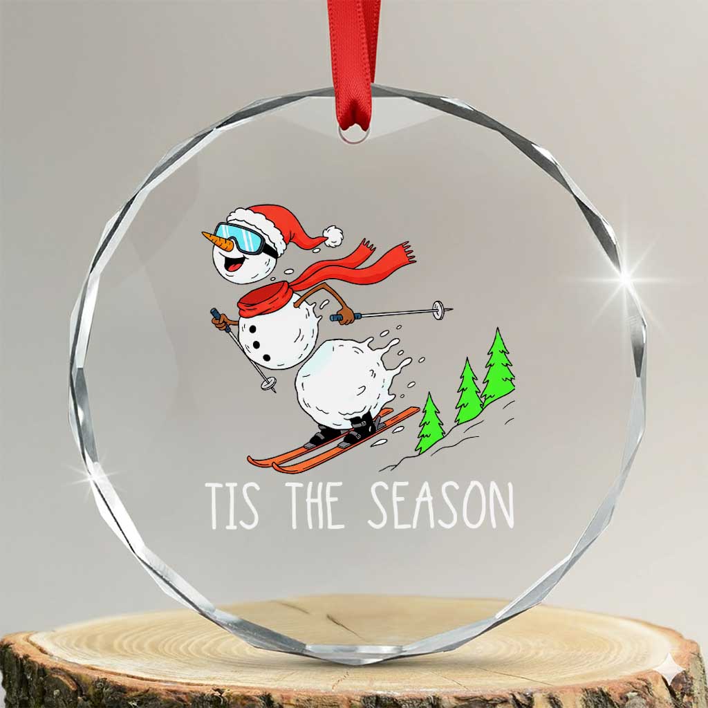 Funny Skiing Snowman Crystal Glass Ornament Funny Tis The Season Snow Ski Lover Skier - Wonder Print Shop