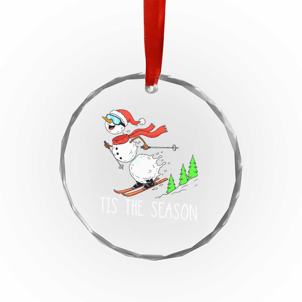 Funny Skiing Snowman Crystal Glass Ornament Funny Tis The Season Snow Ski Lover Skier - Wonder Print Shop