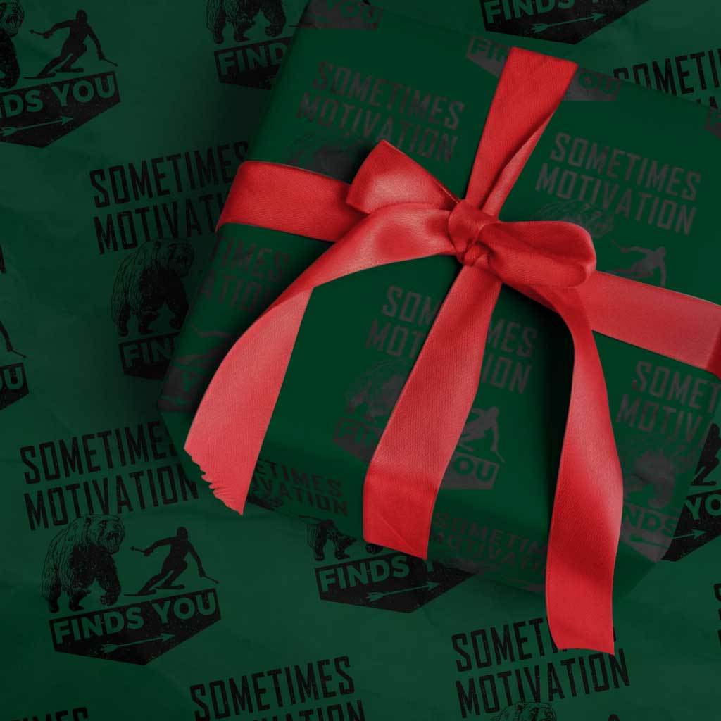 Funny Skiing Wrapping Paper Roll Sometimes Motivation Finds You Ski Mountain Bear - Wonder Print Shop