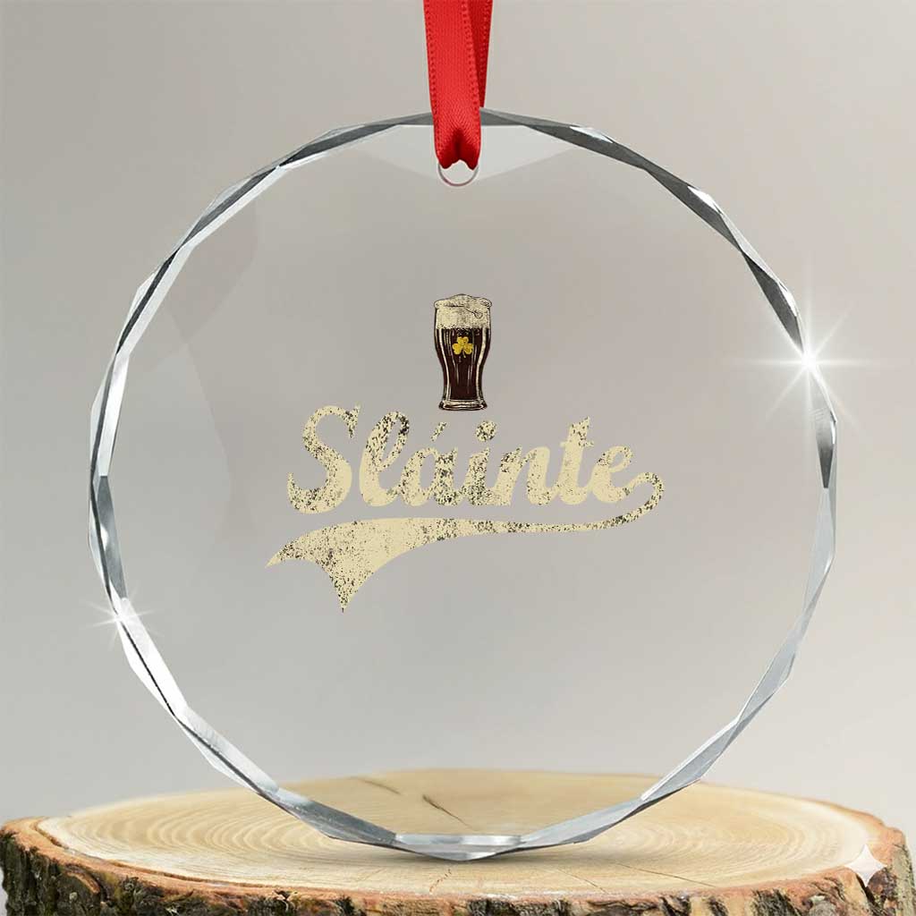 Funny Slainte Cheers Stout Beer Irish Shamrock St Patrick's Day Crystal Glass Ornament