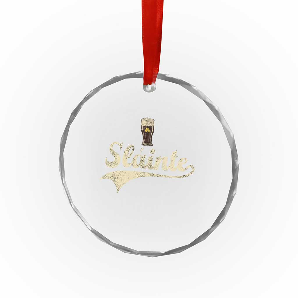 Funny Slainte Cheers Stout Beer Irish Shamrock St Patrick's Day Crystal Glass Ornament