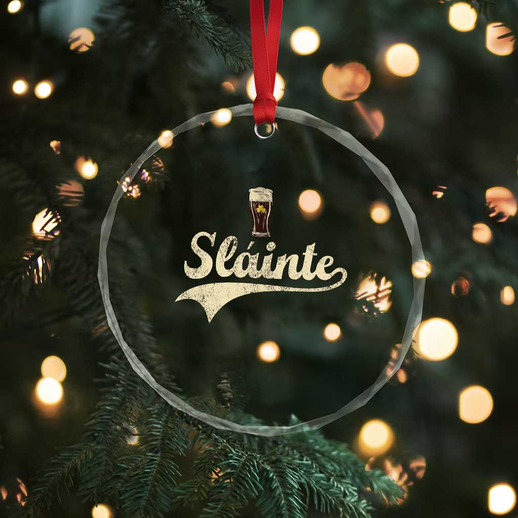 Funny Slainte Cheers Stout Beer Irish Shamrock St Patrick's Day Crystal Glass Ornament
