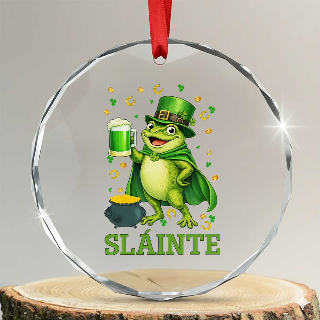 Funny Slainte Irish Frog Beer St Patricks Day Crystal Glass Ornament