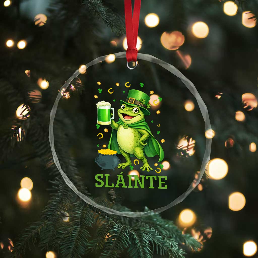 Funny Slainte Irish Frog Beer St Patricks Day Crystal Glass Ornament