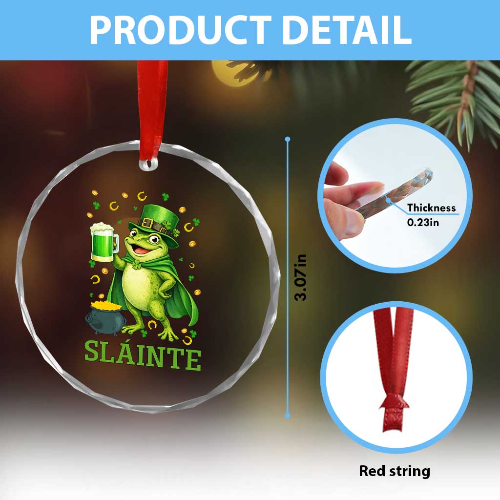 Funny Slainte Irish Frog Beer St Patricks Day Crystal Glass Ornament