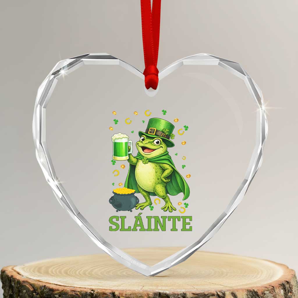 Funny Slainte Irish Frog Beer St Patricks Day Heart Crystal Glass Ornament