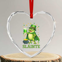 Funny Slainte Irish Frog Beer St Patricks Day Heart Crystal Glass Ornament
