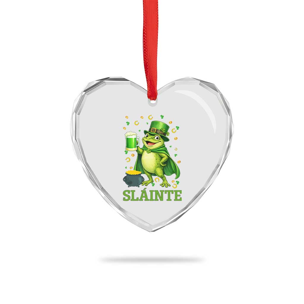 Funny Slainte Irish Frog Beer St Patricks Day Heart Crystal Glass Ornament