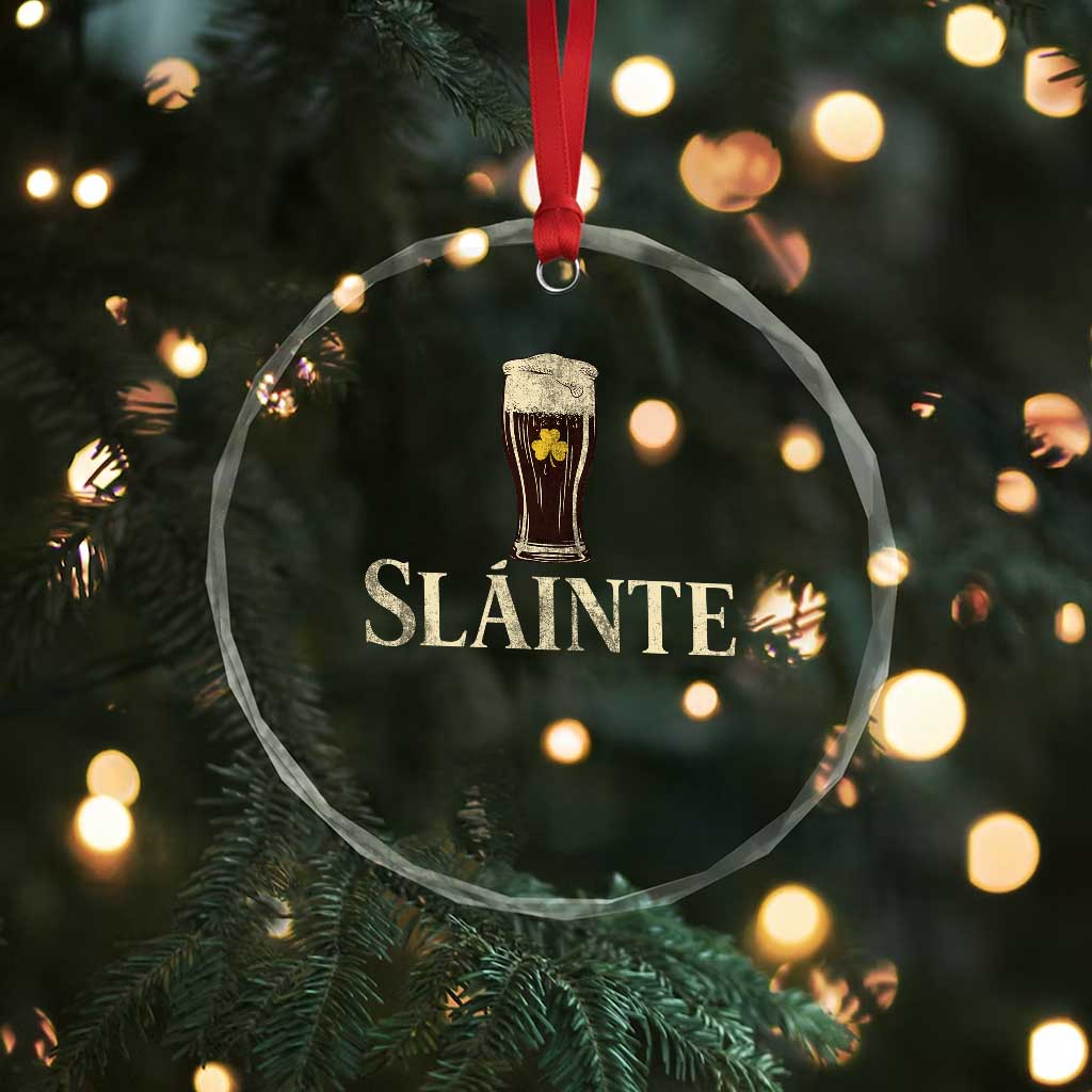 Funny Slainte Stout Beer Irish Drinking St Patricks Day Crystal Glass Ornament