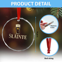 Funny Slainte Stout Beer Irish Drinking St Patricks Day Crystal Glass Ornament