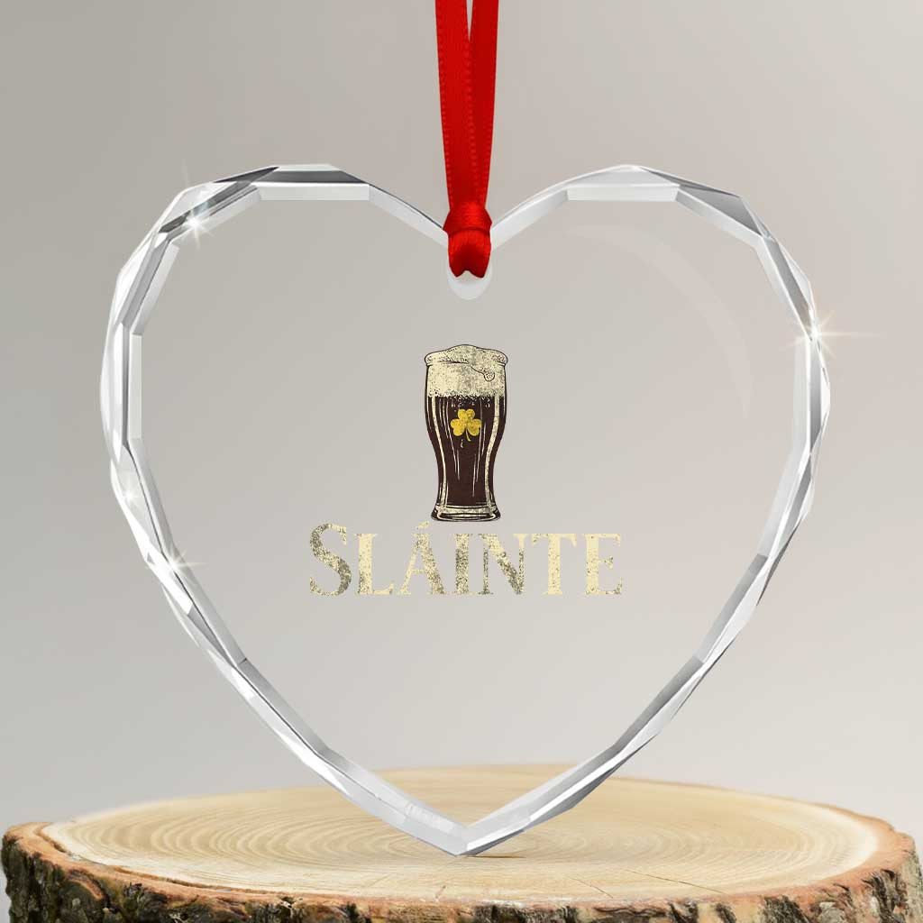 Funny Slainte Stout Beer Irish Drinking St Patricks Day Heart Crystal Glass Ornament