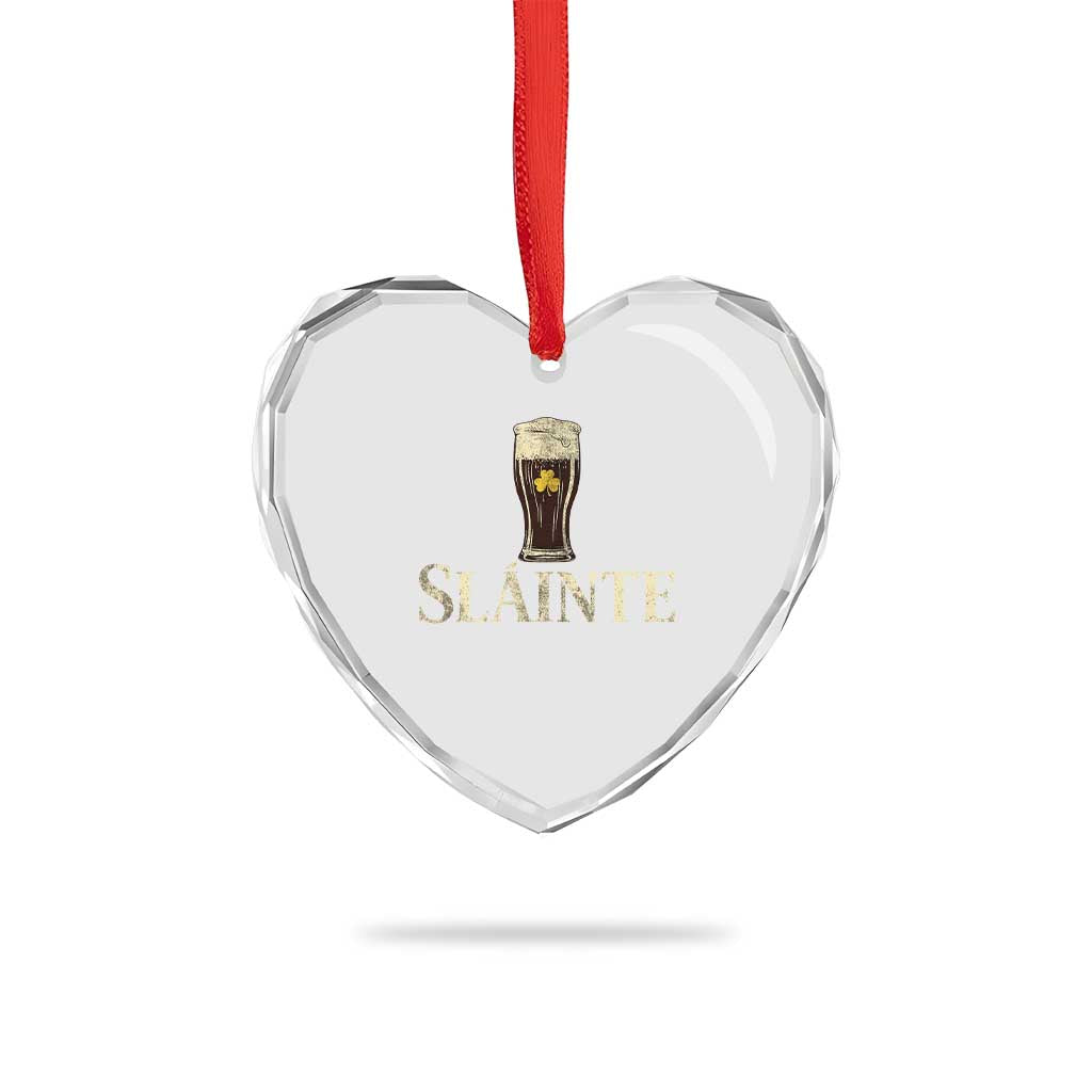 Funny Slainte Stout Beer Irish Drinking St Patricks Day Heart Crystal Glass Ornament