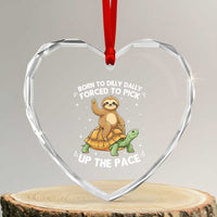 Funny Sloth Riding Turtle Heart Crystal Glass Ornament Born To Dilly Dally Forced To Pick Up The Pace