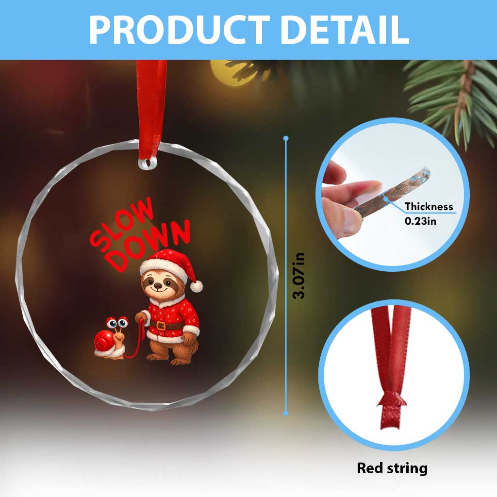 Funny Sloth Snail Christmas Crystal Glass Ornament Slow Down Xmas TS14