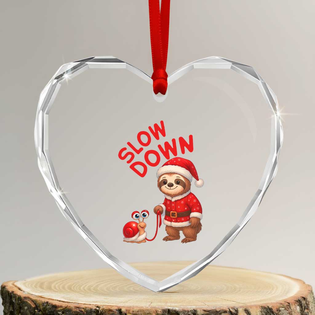 Funny Sloth Snail Christmas Heart Crystal Glass Ornament Slow Down Xmas - Wonder Print Shop