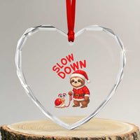 Funny Sloth Snail Christmas Heart Crystal Glass Ornament Slow Down Xmas - Wonder Print Shop