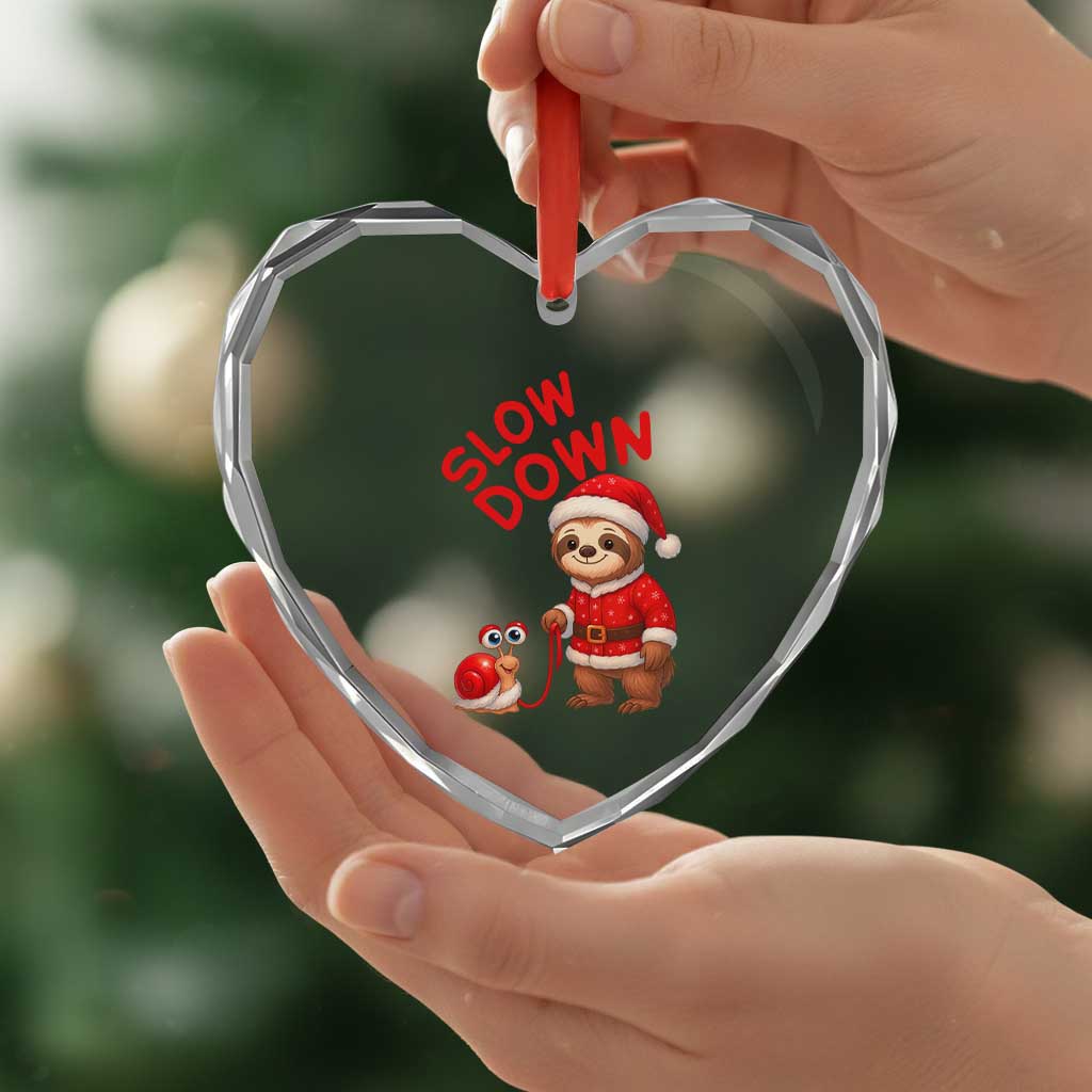 Funny Sloth Snail Christmas Heart Crystal Glass Ornament Slow Down Xmas - Wonder Print Shop
