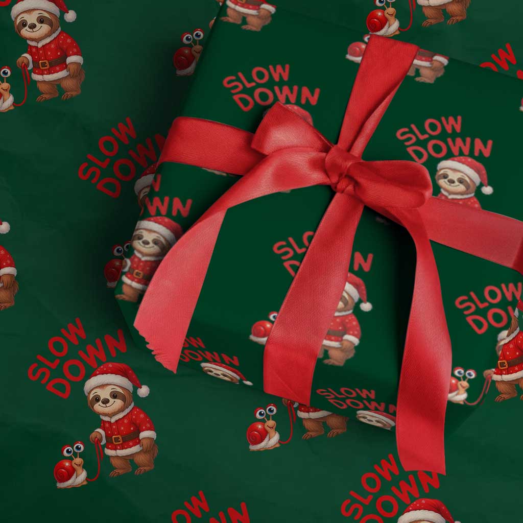Funny Sloth Snail Christmas Wrapping Paper Roll Slow Down Xmas - Wonder Print Shop
