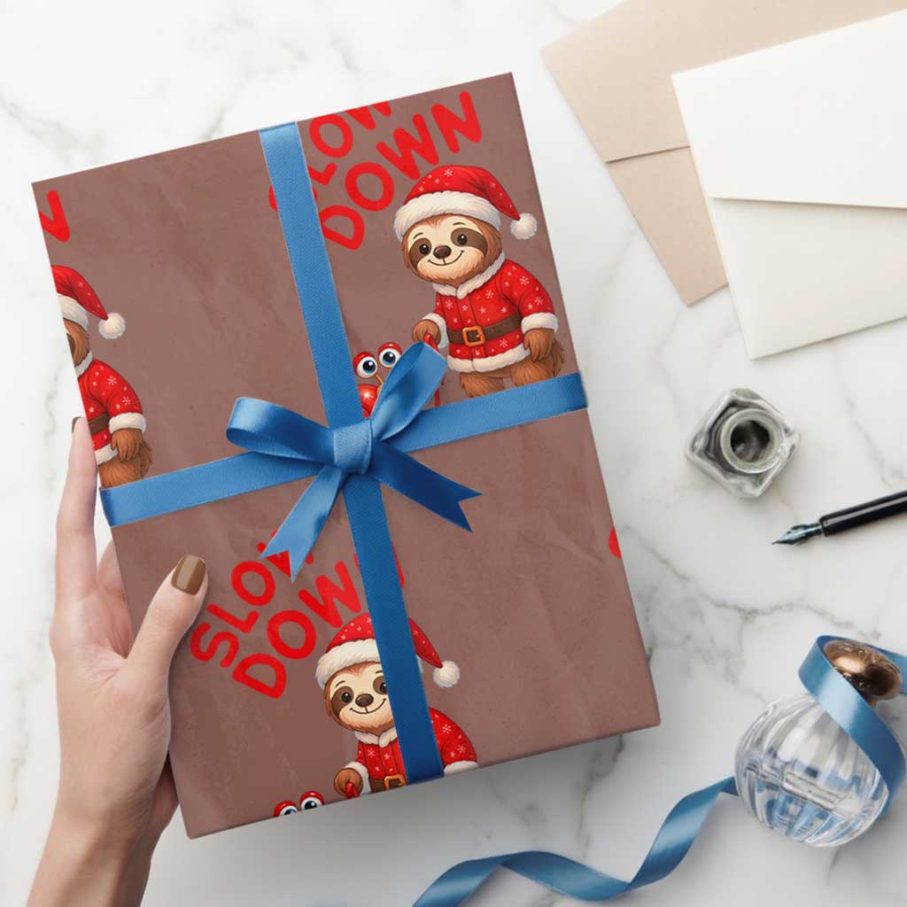 Funny Sloth Snail Christmas Wrapping Paper Roll Slow Down Xmas - Wonder Print Shop