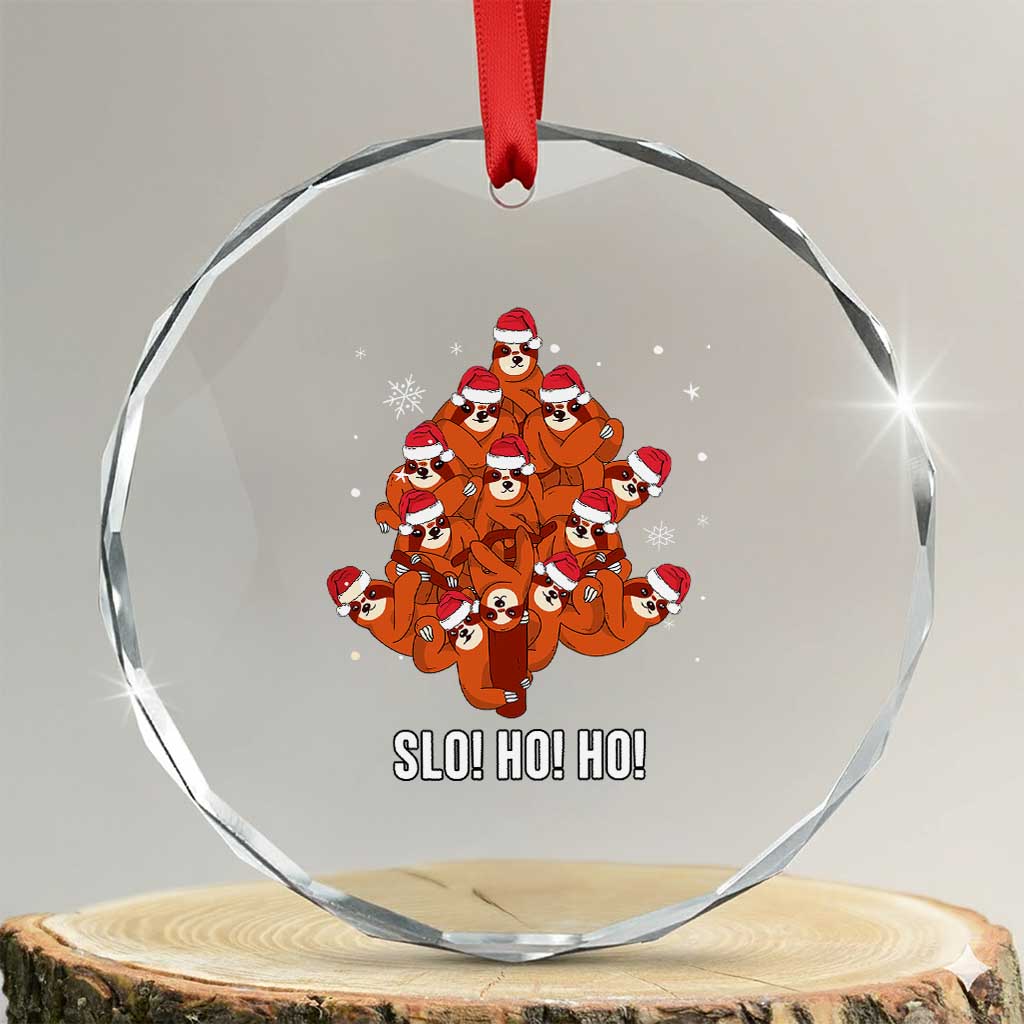 Funny Sloth Xmas Tree Crystal Glass Ornament Slo Ho Ho Ho Santa Hat TS02