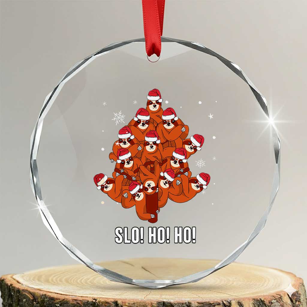 Funny Sloth Xmas Tree Crystal Glass Ornament Slo Ho Ho Ho Santa Hat - Wonder Print Shop