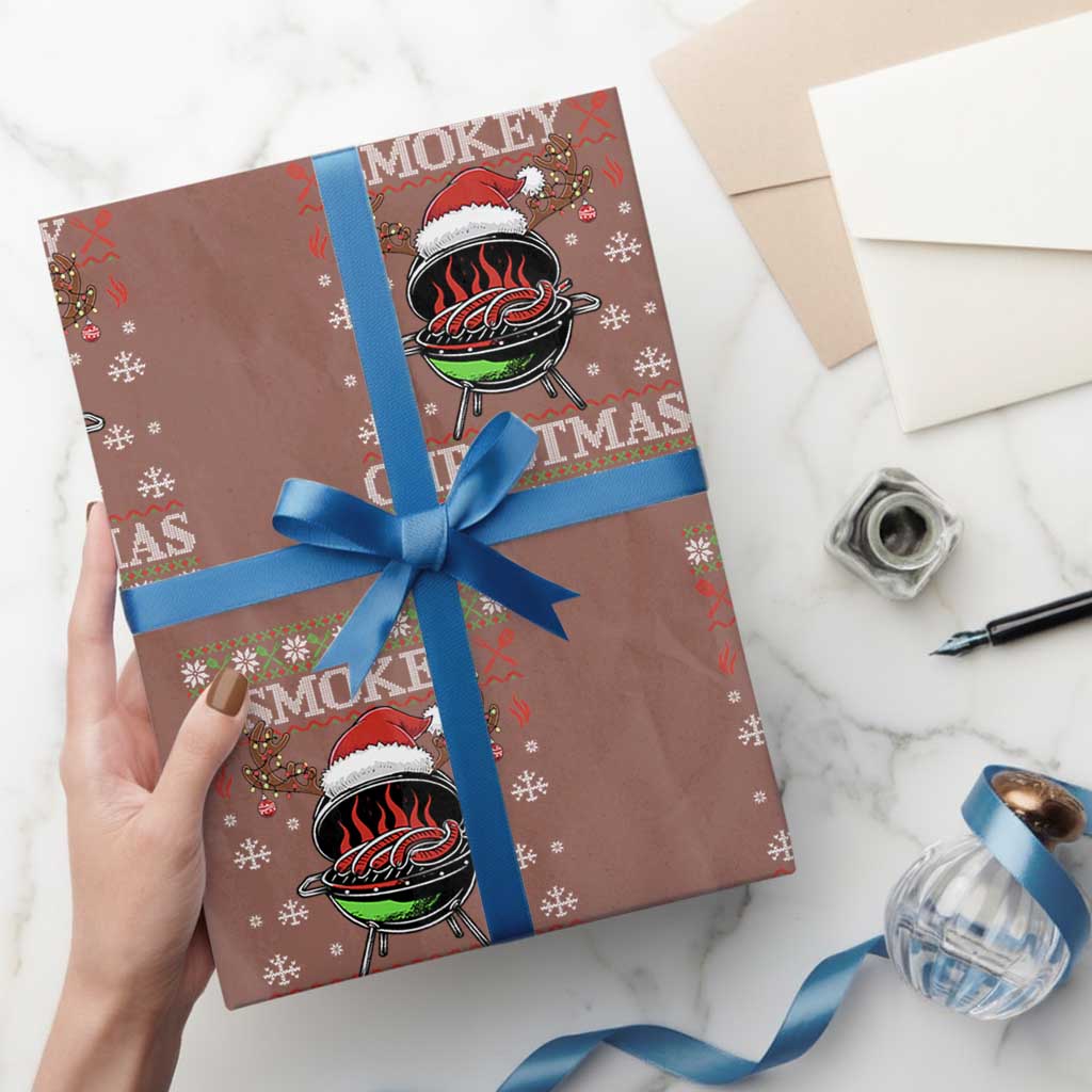 Funny Smokey Christmas Grilling Wrapping Paper Roll BBQ Meat Father's Day - Wonder Print Shop