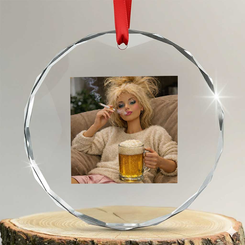 Funny Smoking And Drinking Doll Meme Crystal Glass Ornament Weekend Relaxation