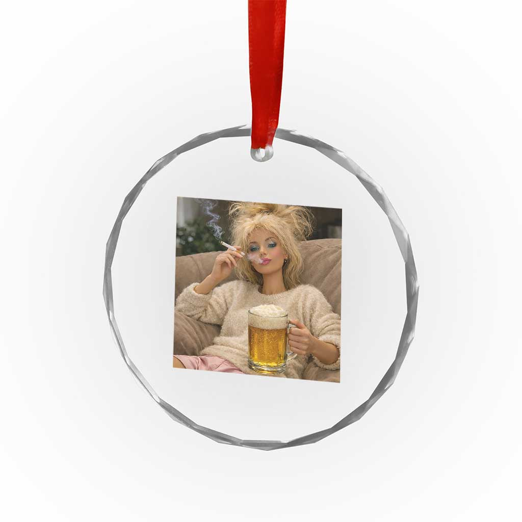 Funny Smoking And Drinking Doll Meme Crystal Glass Ornament Weekend Relaxation
