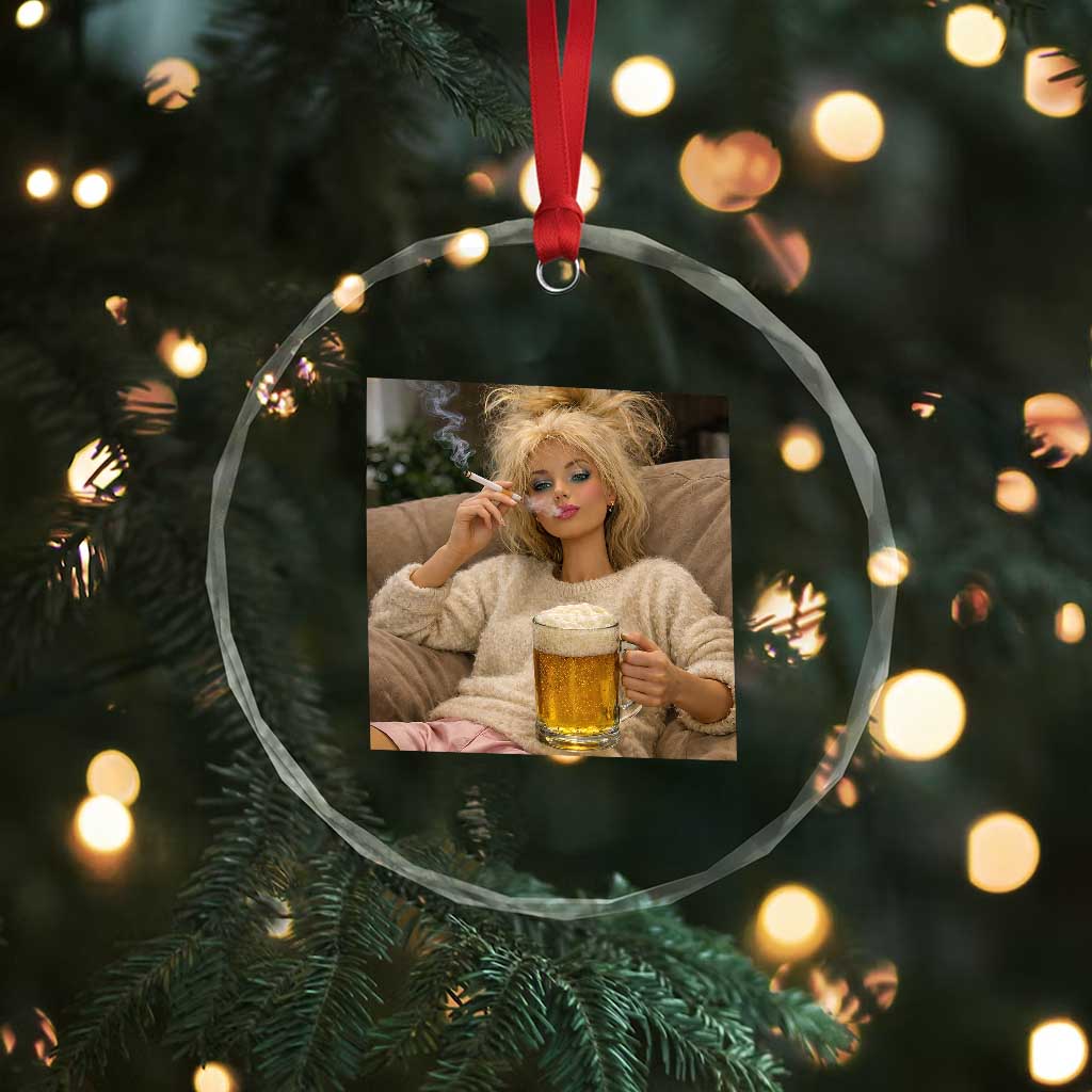 Funny Smoking And Drinking Doll Meme Crystal Glass Ornament Weekend Relaxation