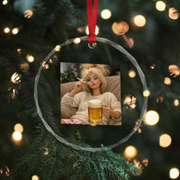 Funny Smoking And Drinking Doll Meme Crystal Glass Ornament Weekend Relaxation