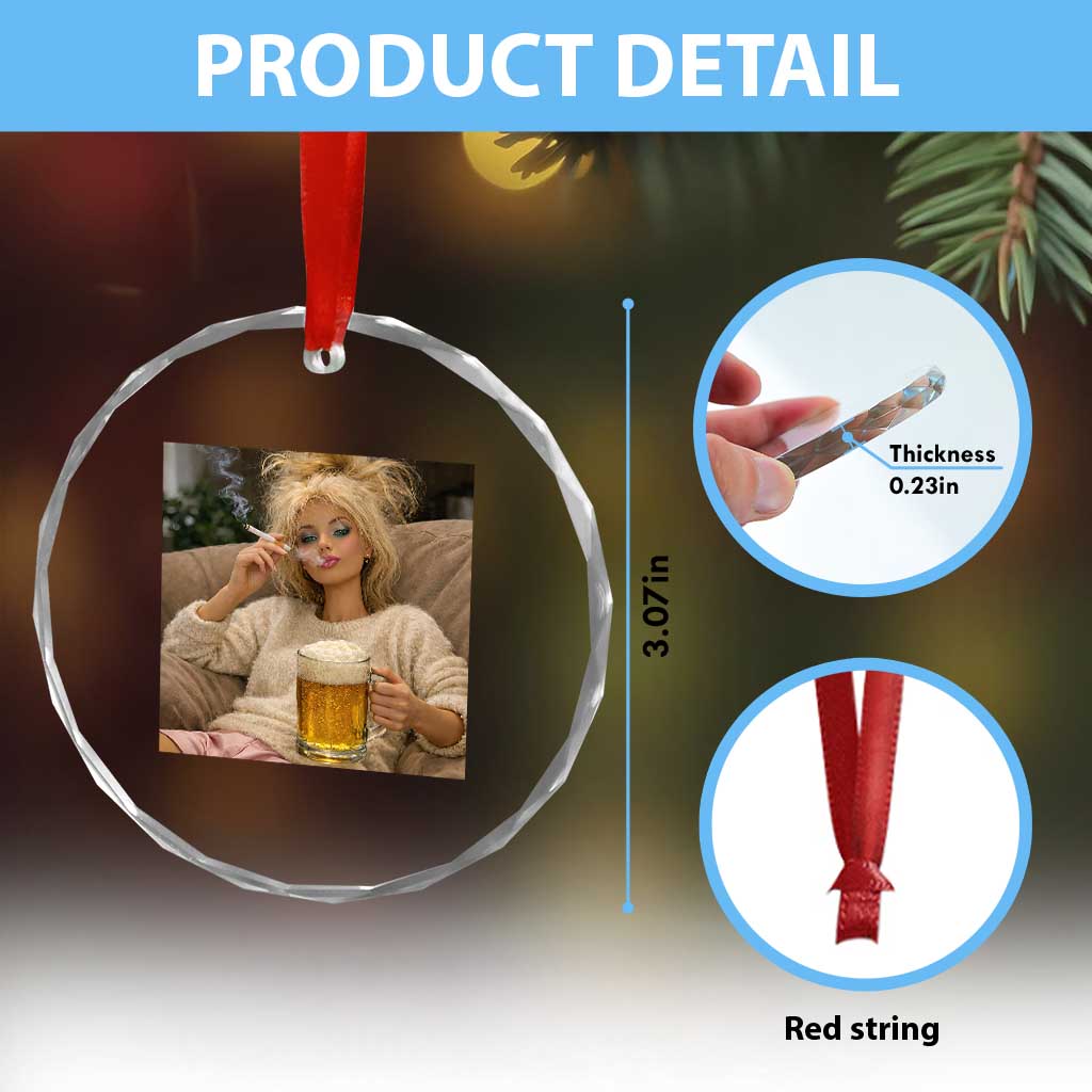 Funny Smoking And Drinking Doll Meme Crystal Glass Ornament Weekend Relaxation