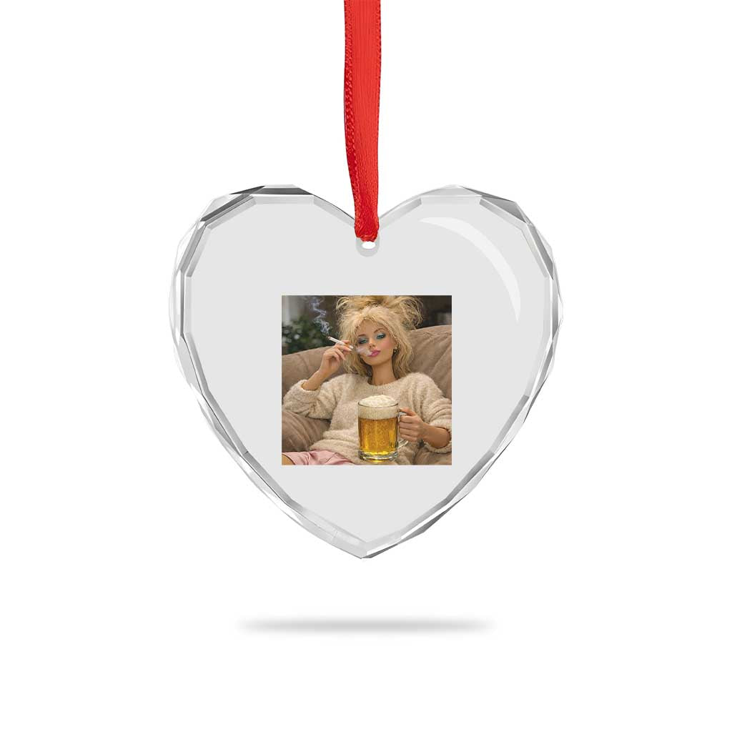 Funny Smoking And Drinking Doll Meme Heart Crystal Glass Ornament Weekend Relaxation